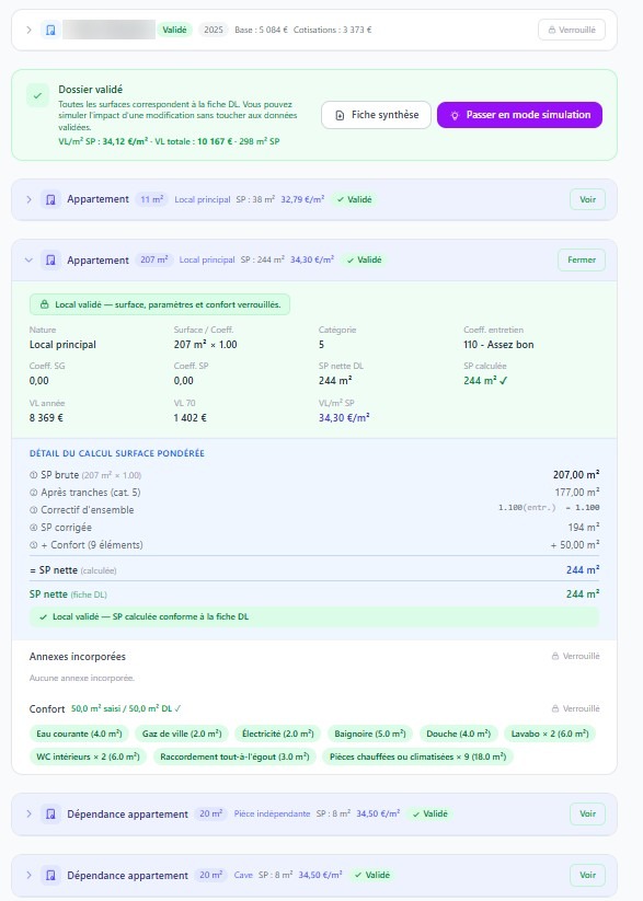 Détail du calcul de la valeur locative cadastrale d'un appartement